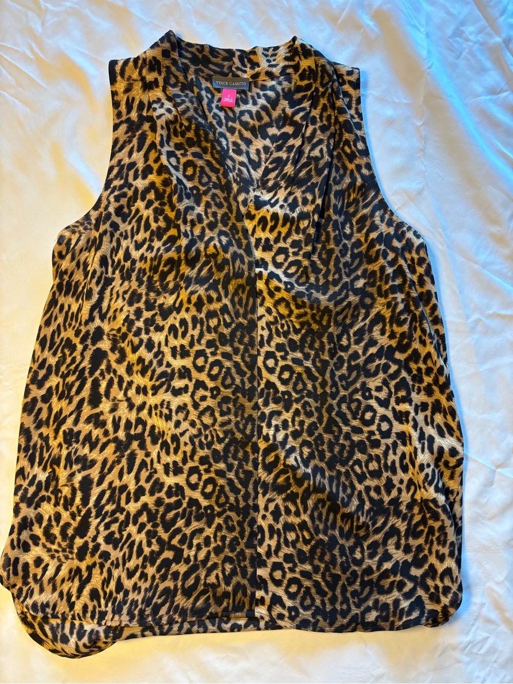 Vince Camuto Leopard Print Sleeveless V-Neck Top - Black & Brown